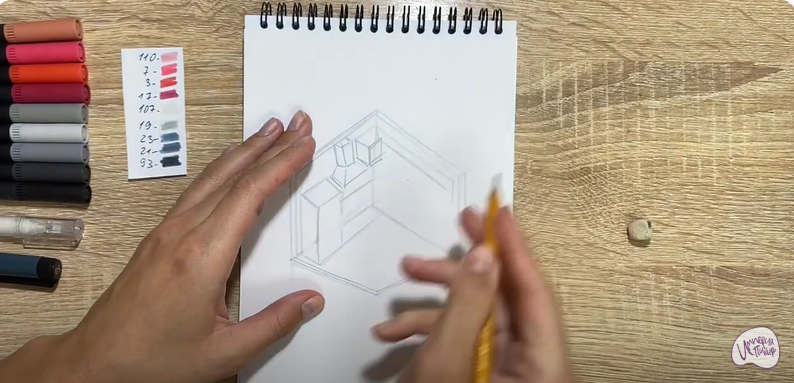 Рисуем Угловая кухня
