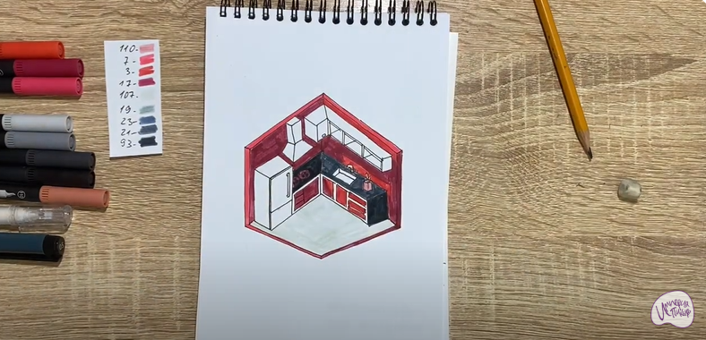 Рисуем Угловая кухня