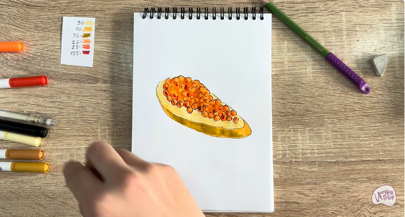 Рисуем Бутерброд с красной икрой