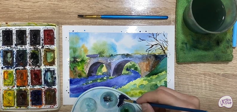 Рисуем Мост через реку