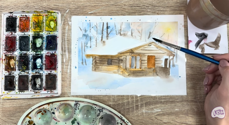 Рисуем Зимняя баня