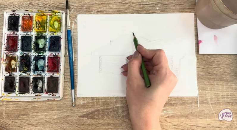 Рисуем Зимняя баня