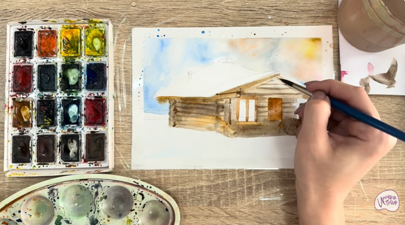 Рисуем Зимняя баня