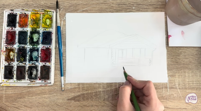 Рисуем Зимняя баня