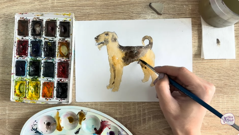 Рисуем Собака породы Эрдельтерьер