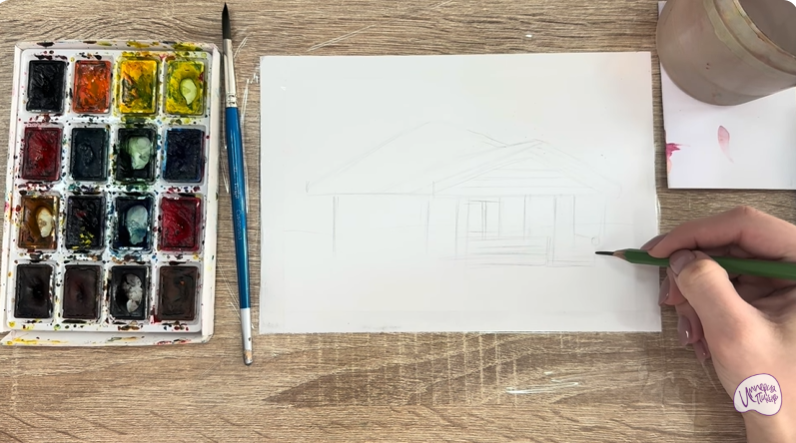 Рисуем Зимняя баня