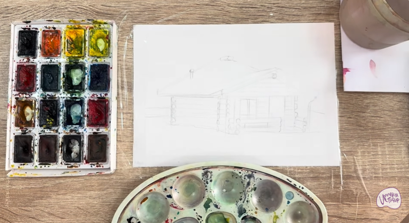 Рисуем Зимняя баня