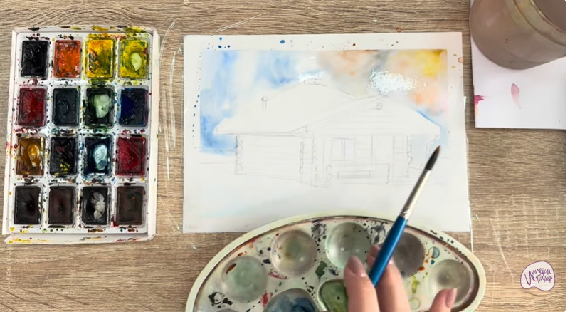 Рисуем Зимняя баня