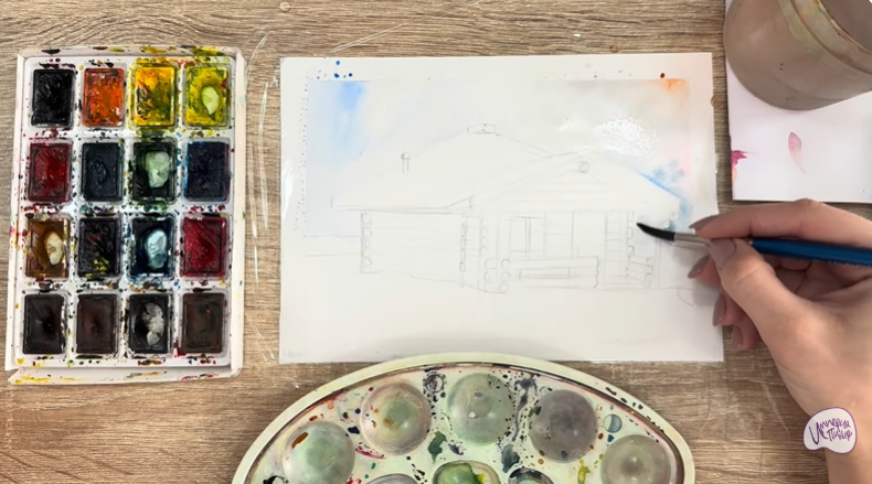 Рисуем Зимняя баня