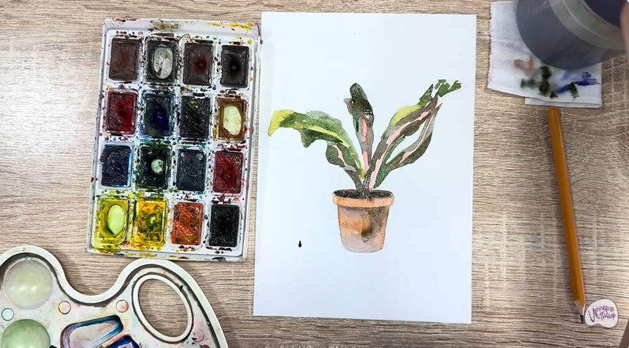 Рисуем Кротон в горшке