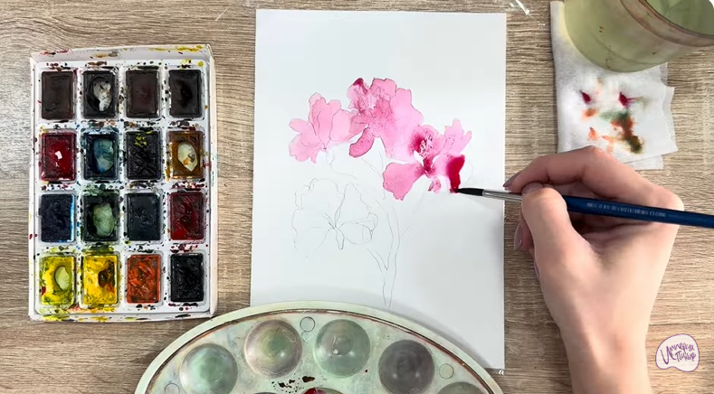 Рисуем Ветка рододендрона