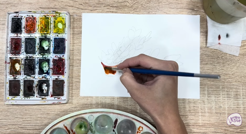 Рисуем Пеллиония в горшке