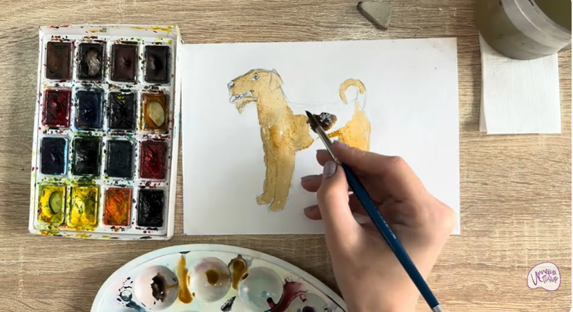 Рисуем Собака породы Эрдельтерьер