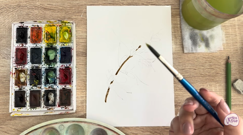 Рисуем Ветка караганы