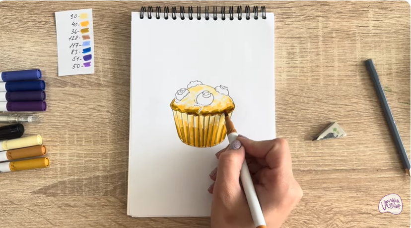 Рисуем Кекс с черникой