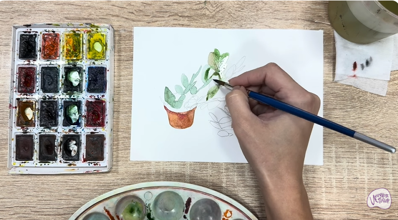 Рисуем Пеллиония в горшке