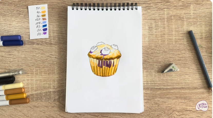 Рисуем Кекс с черникой