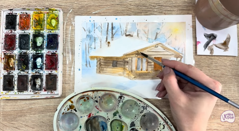 Рисуем Зимняя баня