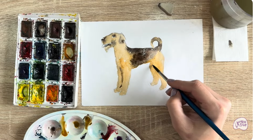 Рисуем Собака породы Эрдельтерьер