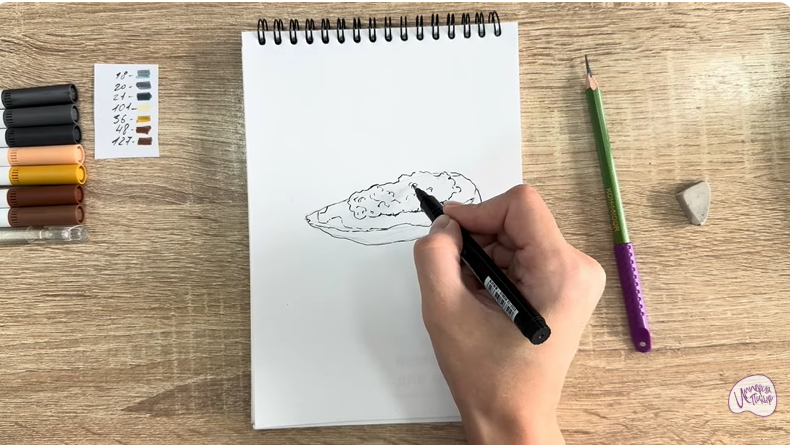 Рисуем Бутерброд с черной икрой