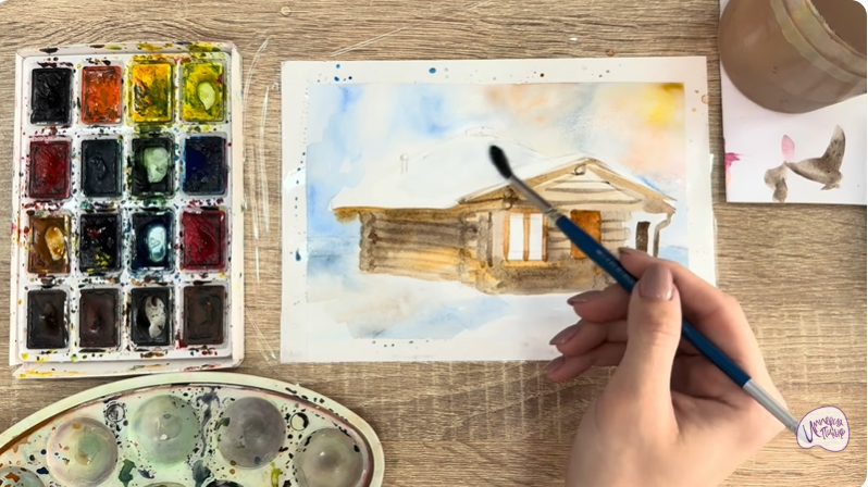 Рисуем Зимняя баня