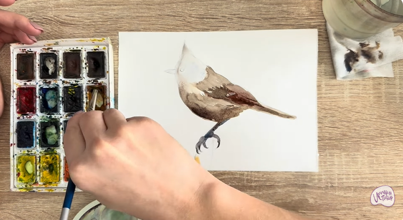 Рисуем Хохлатая синица