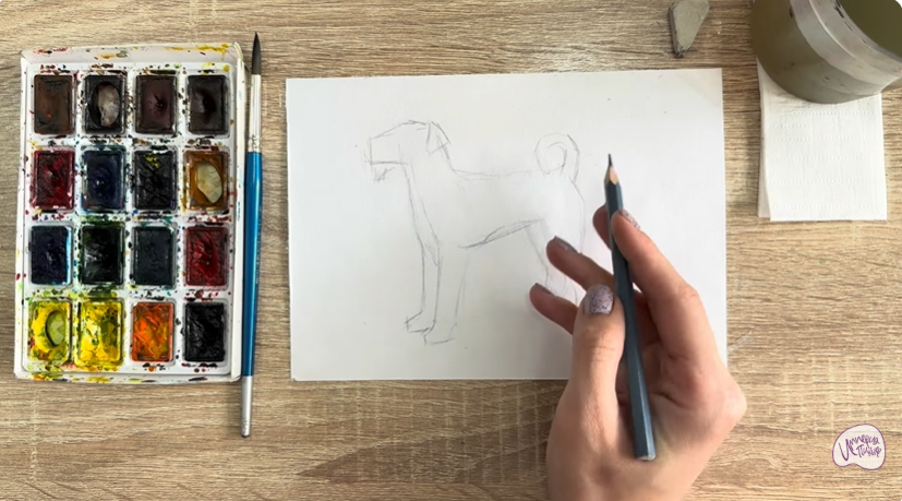 Рисуем Собака породы Эрдельтерьер