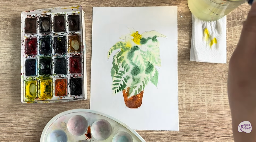 Рисуем Афеландра в горшке