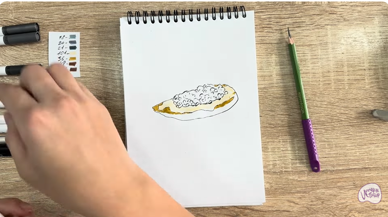 Рисуем Бутерброд с черной икрой