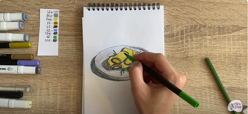 Рисуем Рулетики из баклажанов