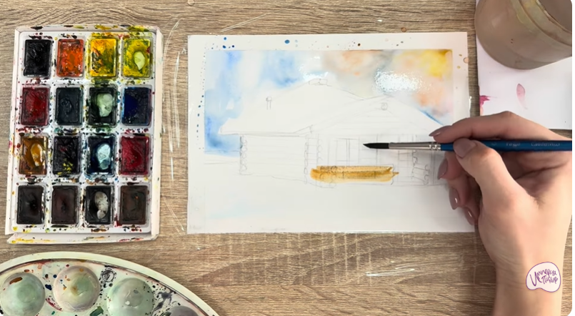 Рисуем Зимняя баня