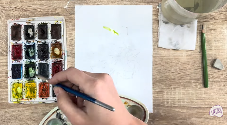 Рисуем Платицериум в горшке