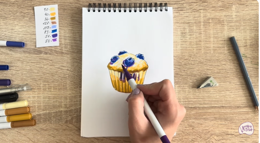 Рисуем Кекс с черникой