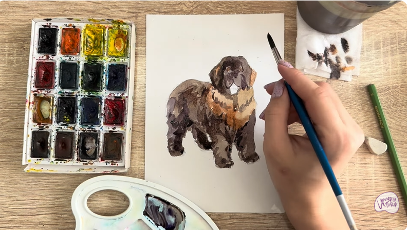 Рисуем Собака породы Ньюфаундленд