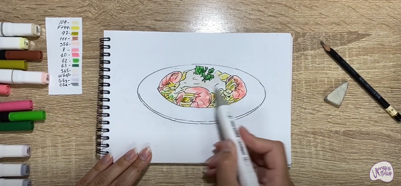 Рисуем Паста с креветками