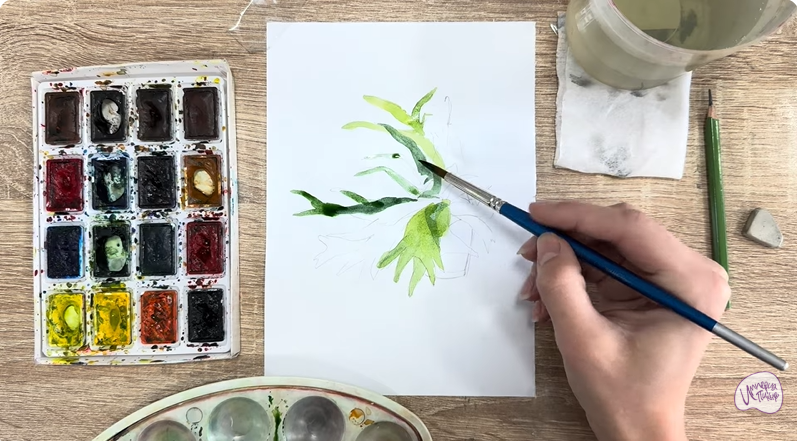 Рисуем Платицериум в горшке