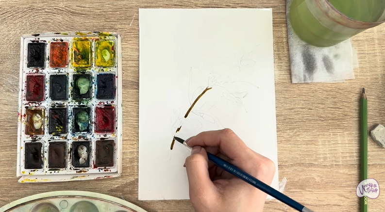 Рисуем Ветка караганы