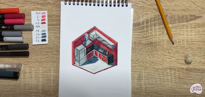 Рисуем Угловая кухня