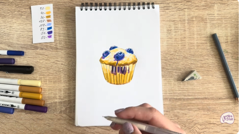 Рисуем Кекс с черникой