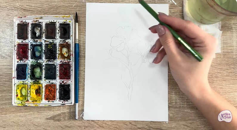 Рисуем Ветка рододендрона