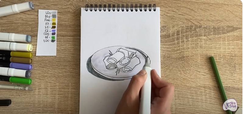 Рисуем Рулетики из баклажанов