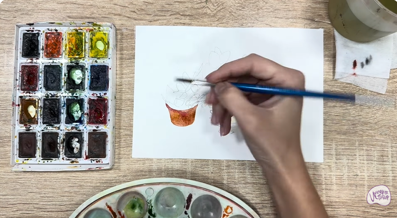 Рисуем Пеллиония в горшке