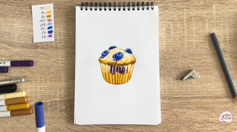 Рисуем Кекс с черникой