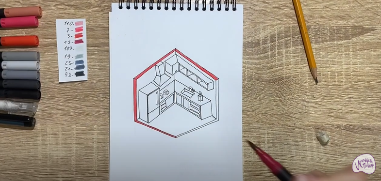 Рисуем Угловая кухня
