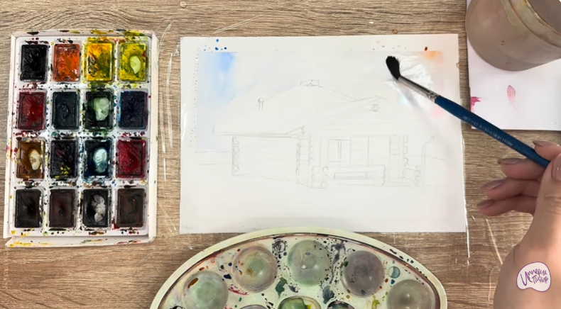 Рисуем Зимняя баня