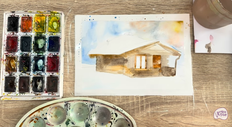 Рисуем Зимняя баня