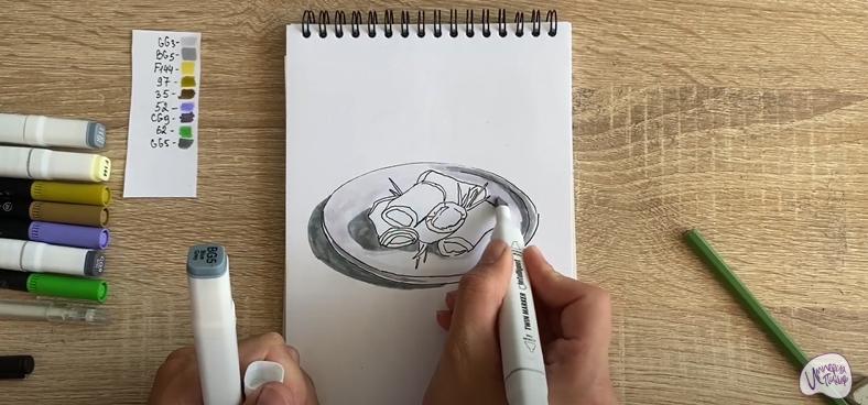 Рисуем Рулетики из баклажанов