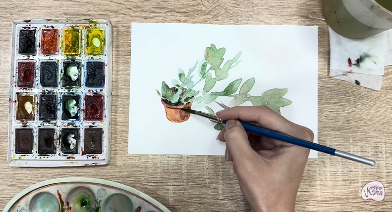 Рисуем Пеллиония в горшке