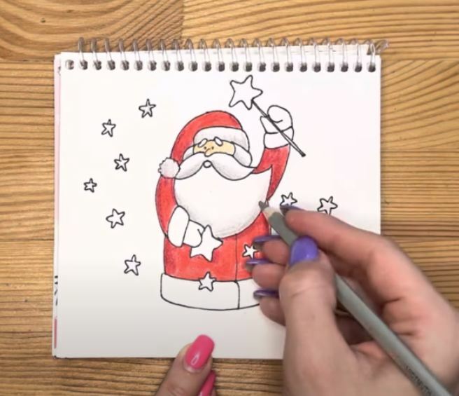 Рисуем Дедушка мороз цветными карандашами