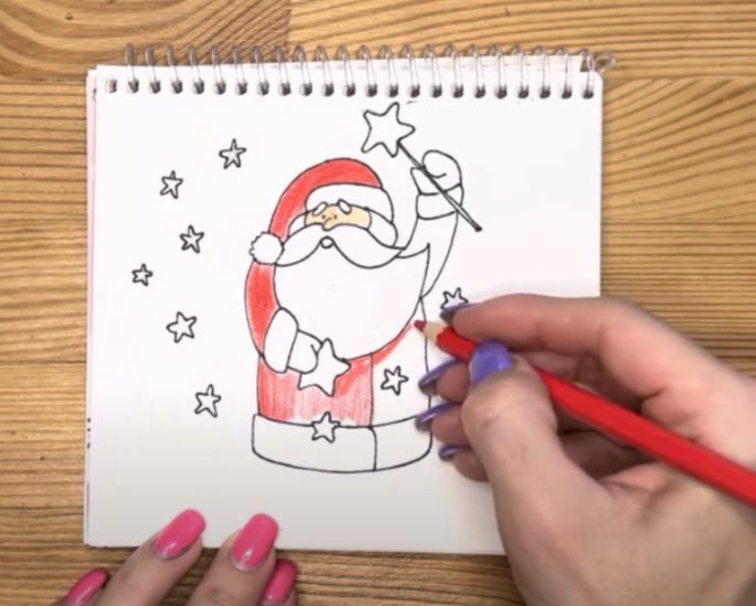 Рисуем Дедушка мороз цветными карандашами